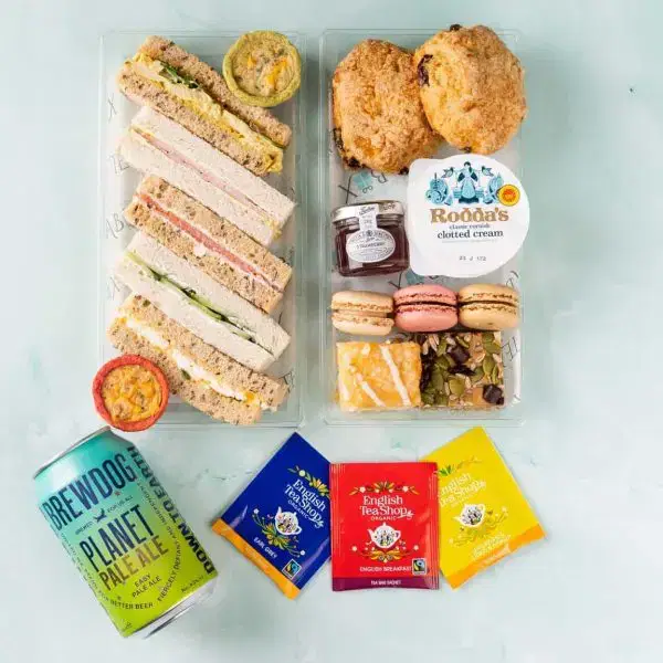 Brewdog afternoon tea box set with cream cakes and Planet Pale Ale perfect fathers day present